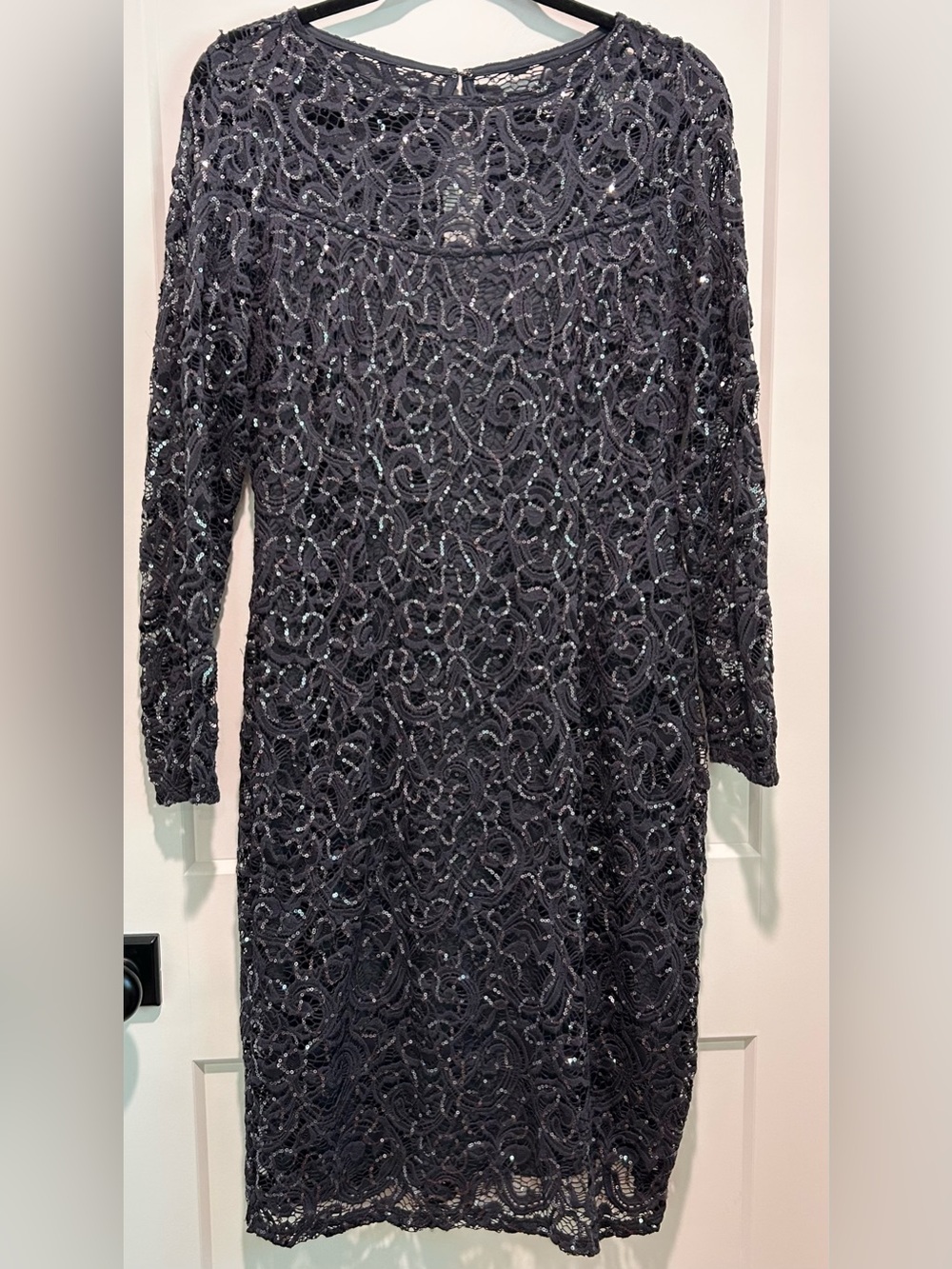 Marina Navy Sequin Lace Sheath Dress Midi Mother of Bride Wedding Guest 10 - Picture 3 of 8